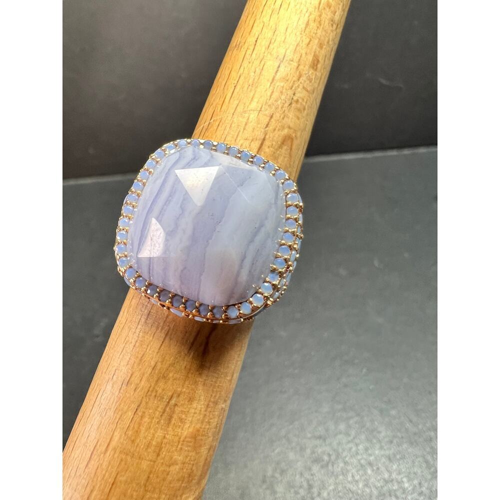 New With Tag Blue Lace Agate 18k Rose Gold Plated Ring Size 7